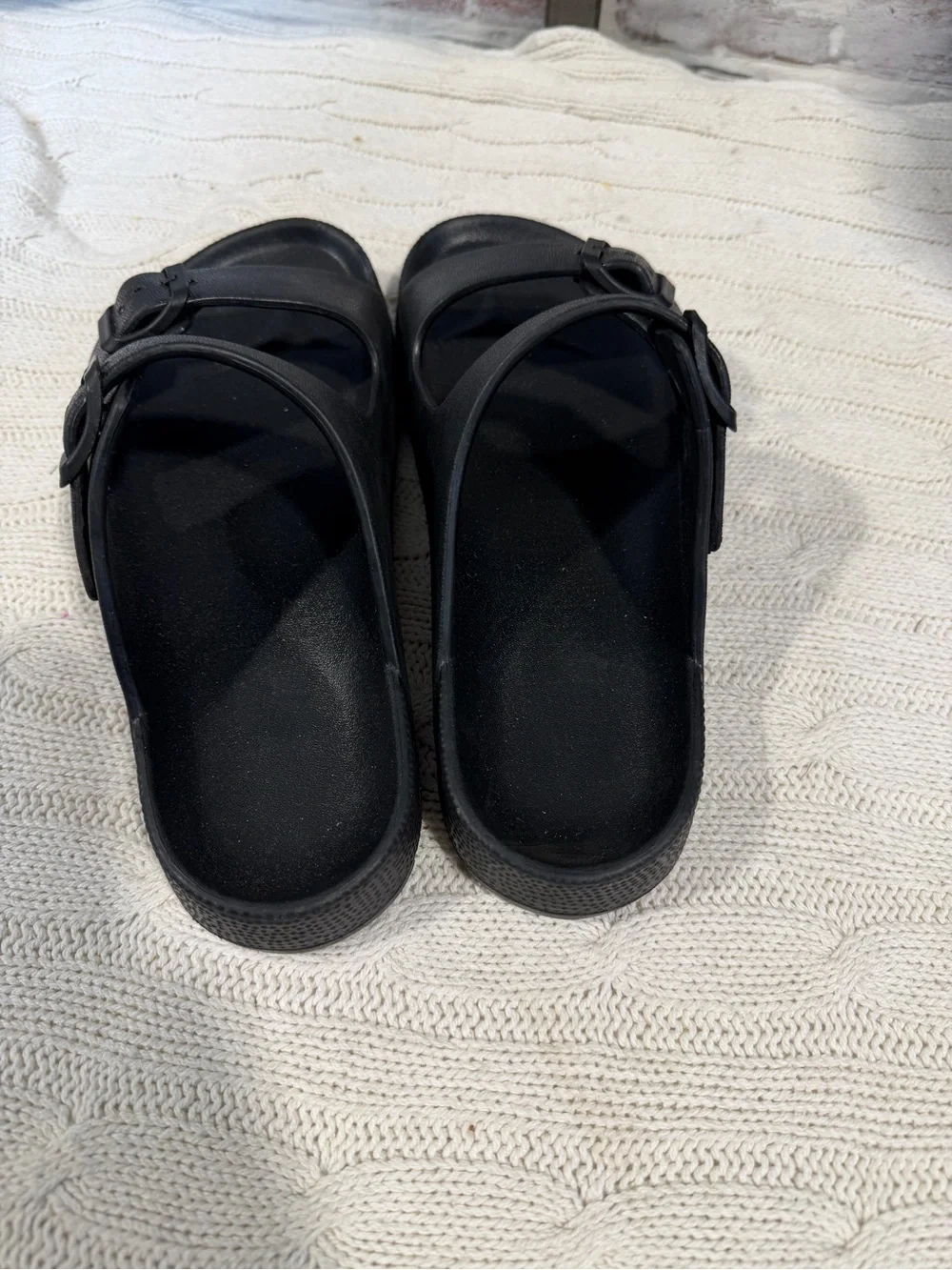 Black Double-Strap Slide Sandals
